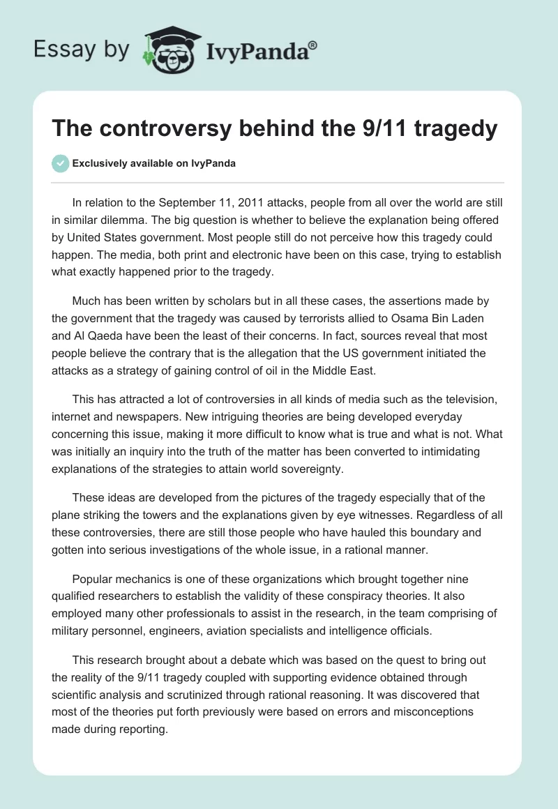 The controversy behind the 9/11 tragedy. Page 1