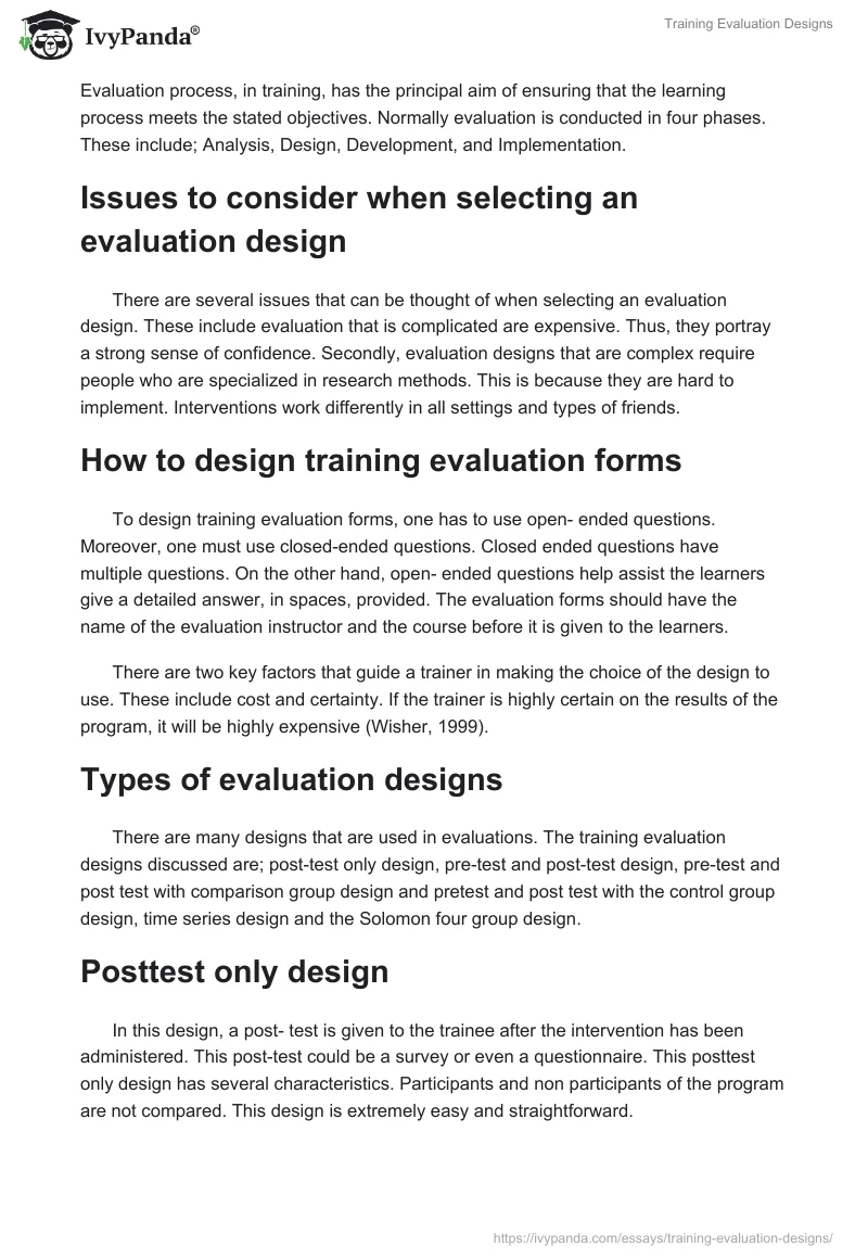 Training Evaluation Designs. Page 2