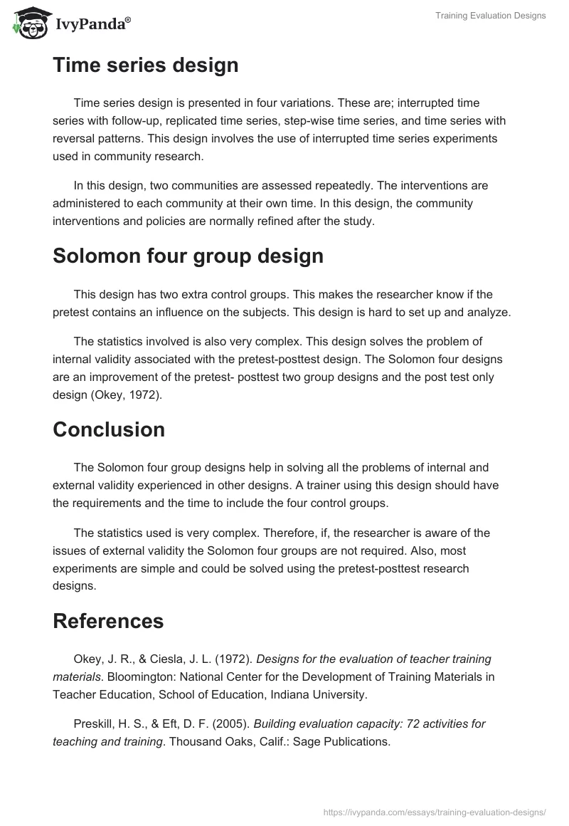 Training Evaluation Designs. Page 4
