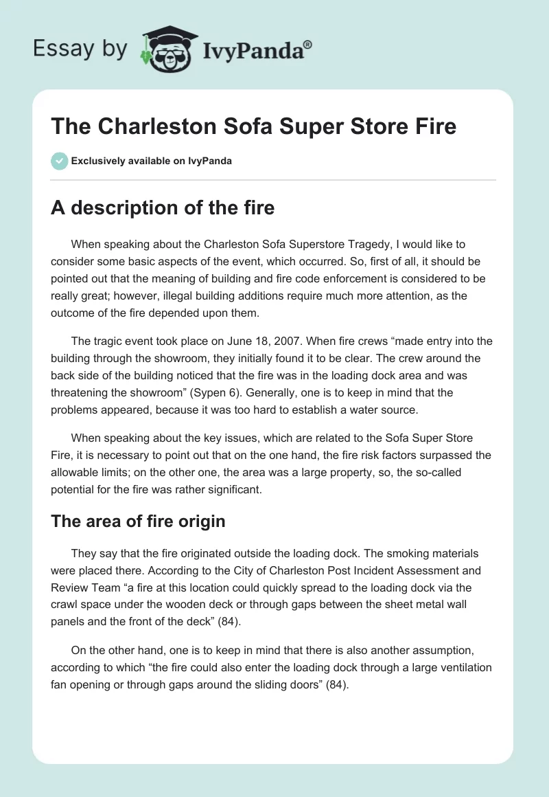 The Charleston Sofa Super Store Fire. Page 1