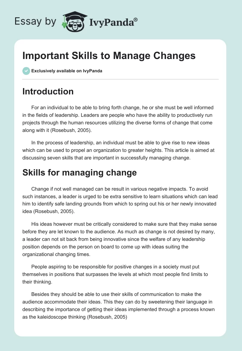 Important Skills to Manage Changes. Page 1