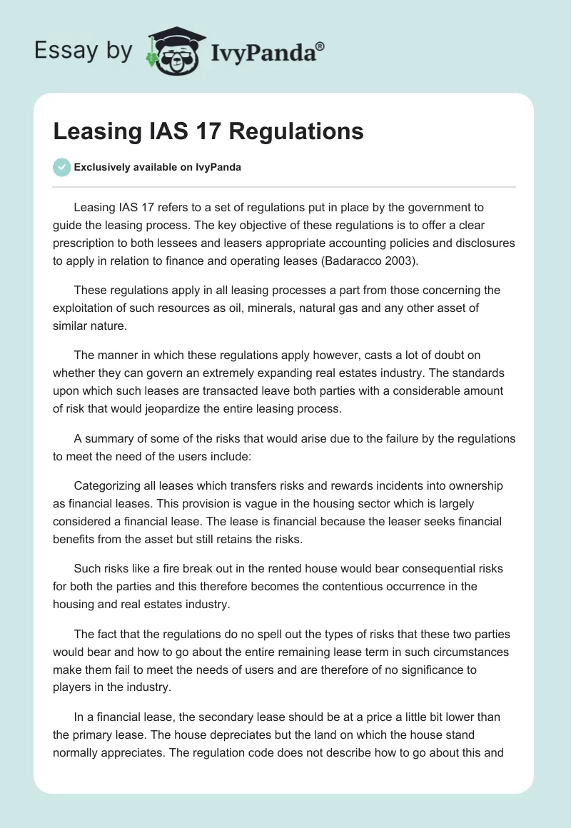 Leasing IAS 17 Regulations. Page 1
