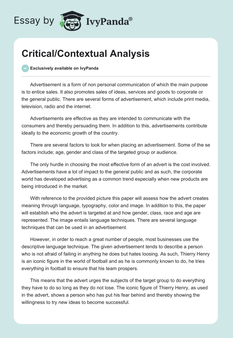 Critical/Contextual Analysis. Page 1