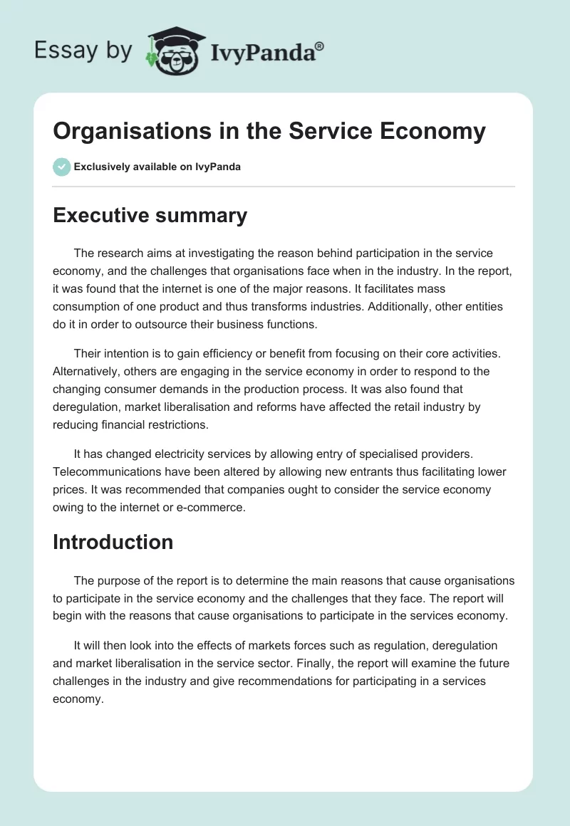 Organisations in the Service Economy. Page 1
