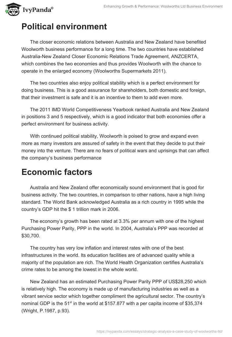 Enhancing Growth & Performance: Woolworths Ltd Business Environment. Page 3