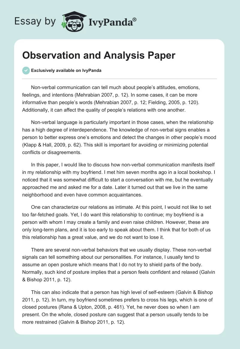 Observation and Analysis Paper. Page 1