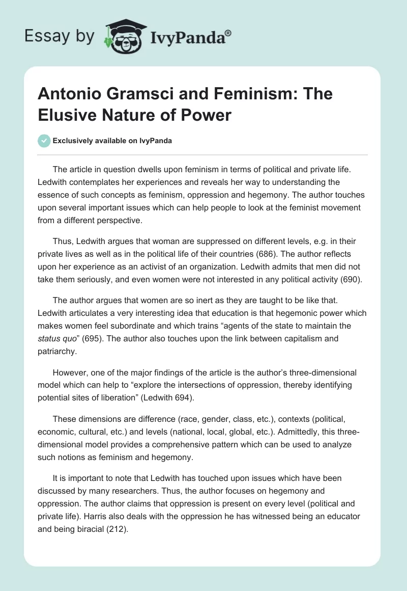 Antonio Gramsci and Feminism: The Elusive Nature of Power. Page 1