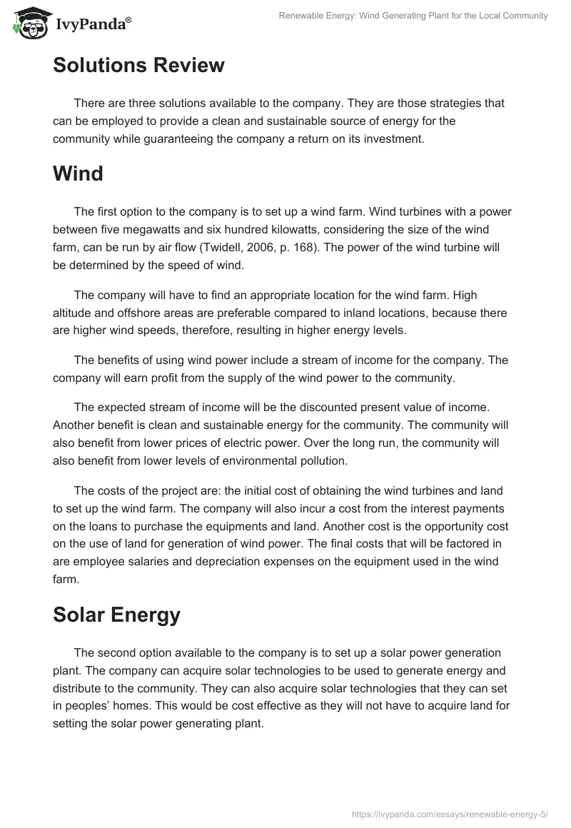 Renewable Energy: Wind Generating Plant for the Local Community. Page 3