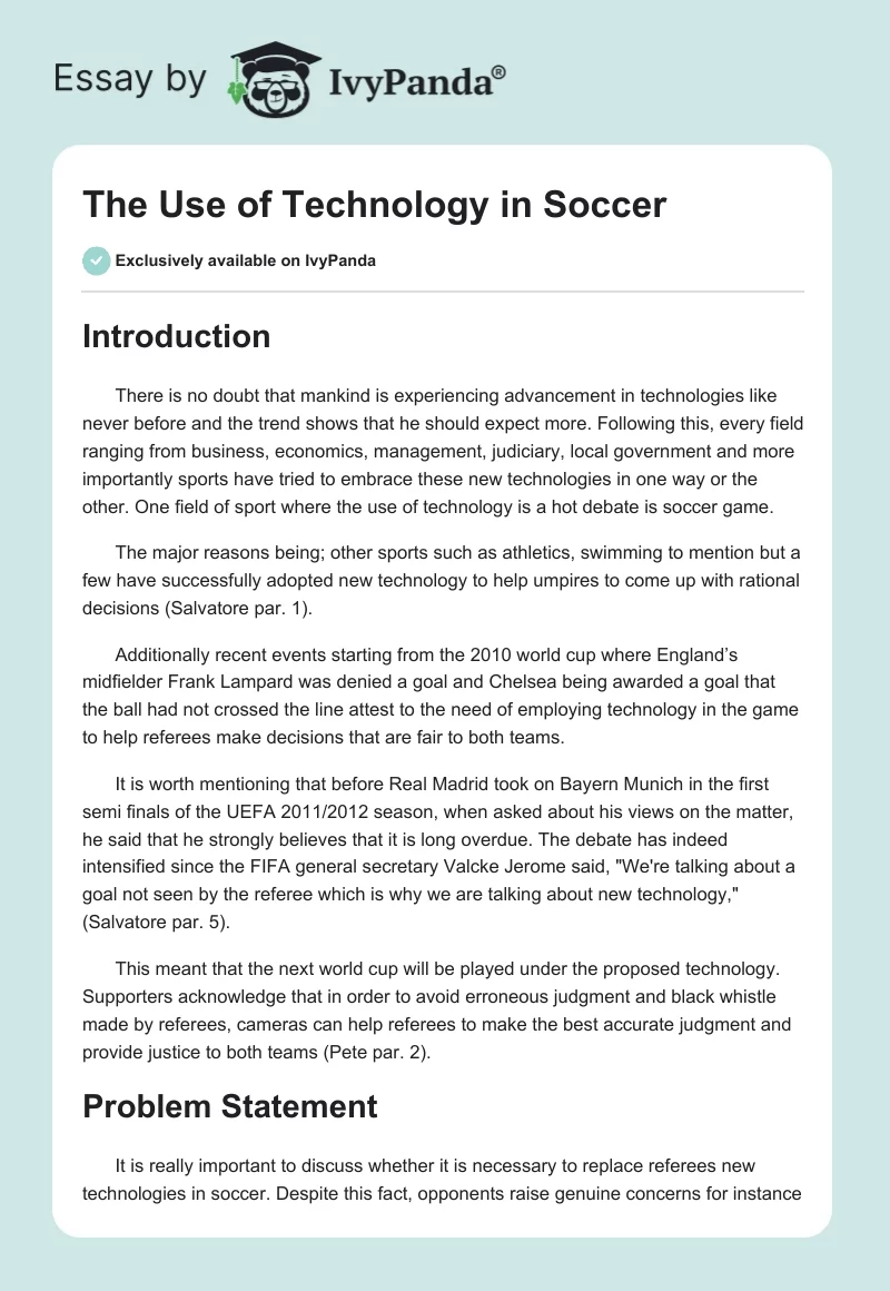 The Use of Technology in Soccer. Page 1