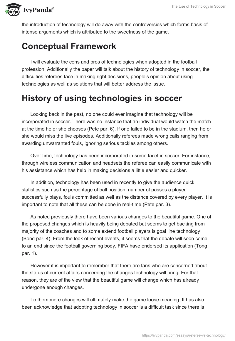 The Use of Technology in Soccer. Page 2