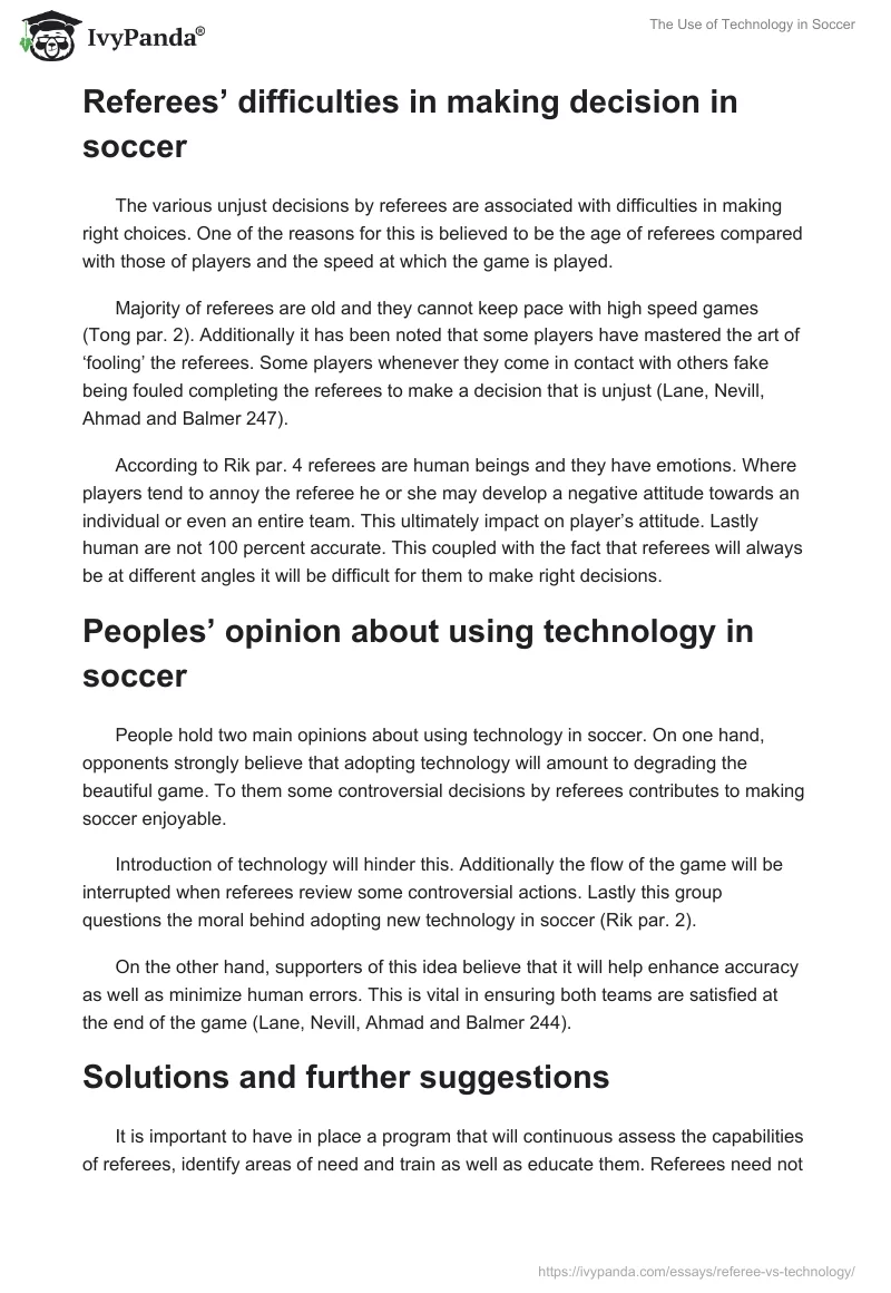 The Use of Technology in Soccer. Page 5