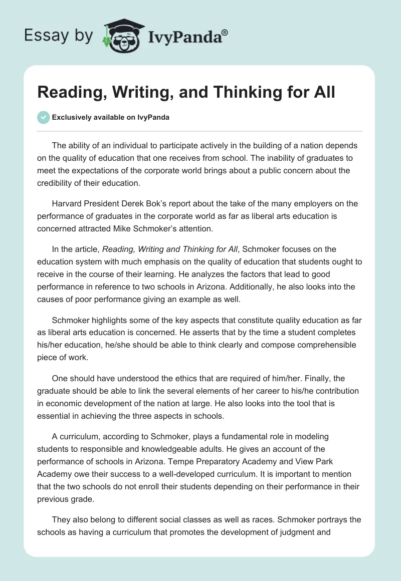 Reading, Writing, and Thinking for All. Page 1