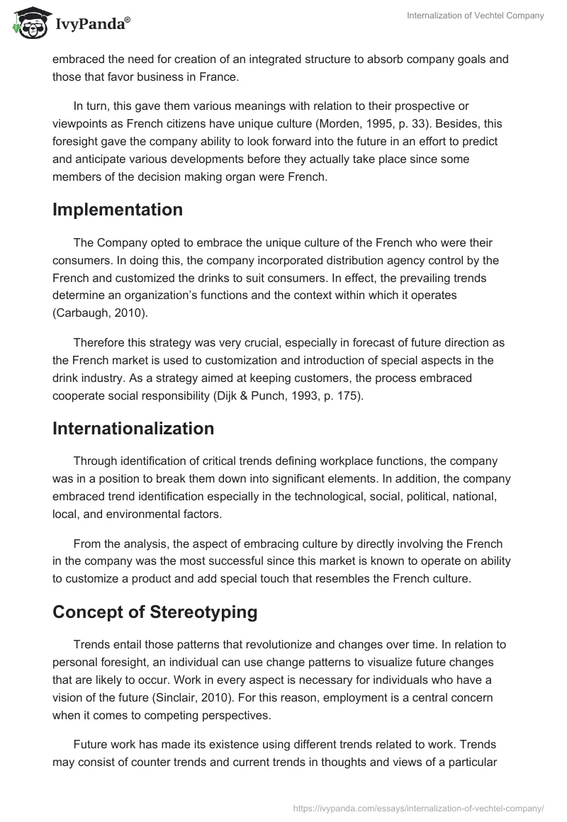 Internalization of Vechtel Company. Page 2