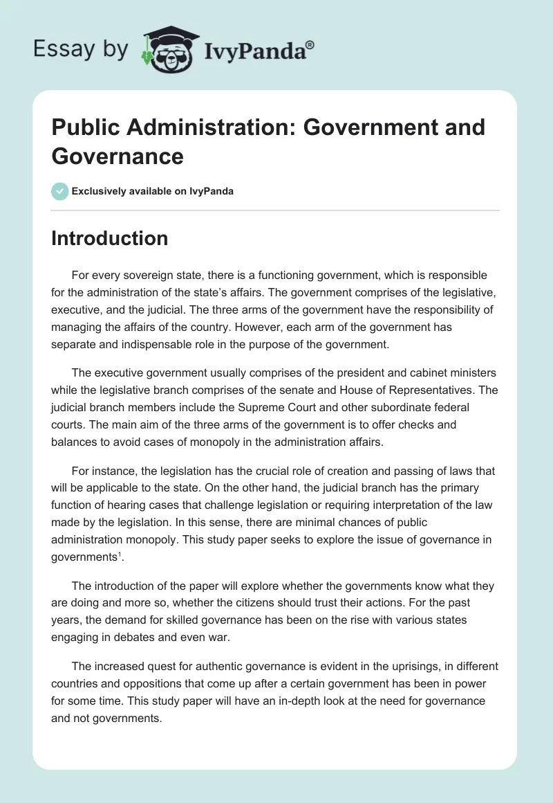 Public Administration: Government and Governance. Page 1