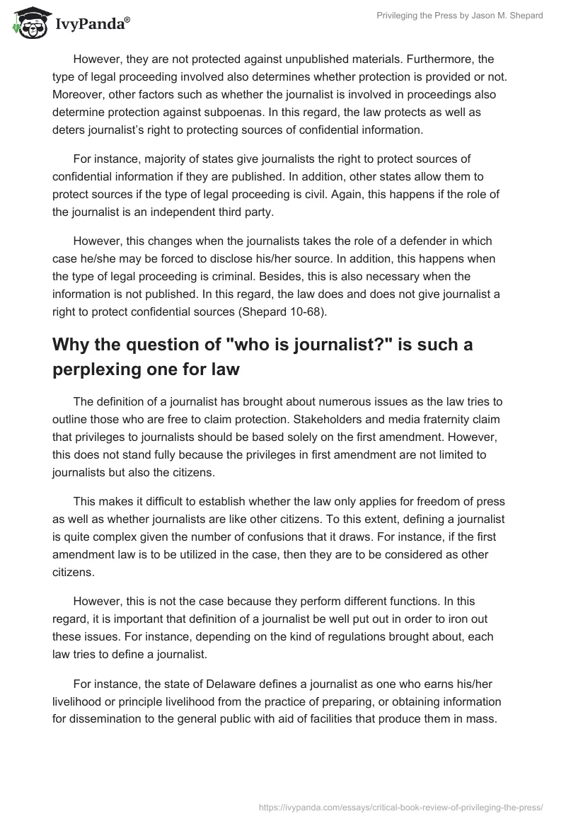 "Privileging the Press" by Jason M. Shepard. Page 4