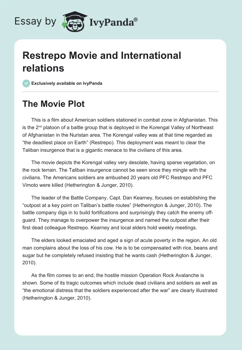 Restrepo Movie and International Relations. Page 1