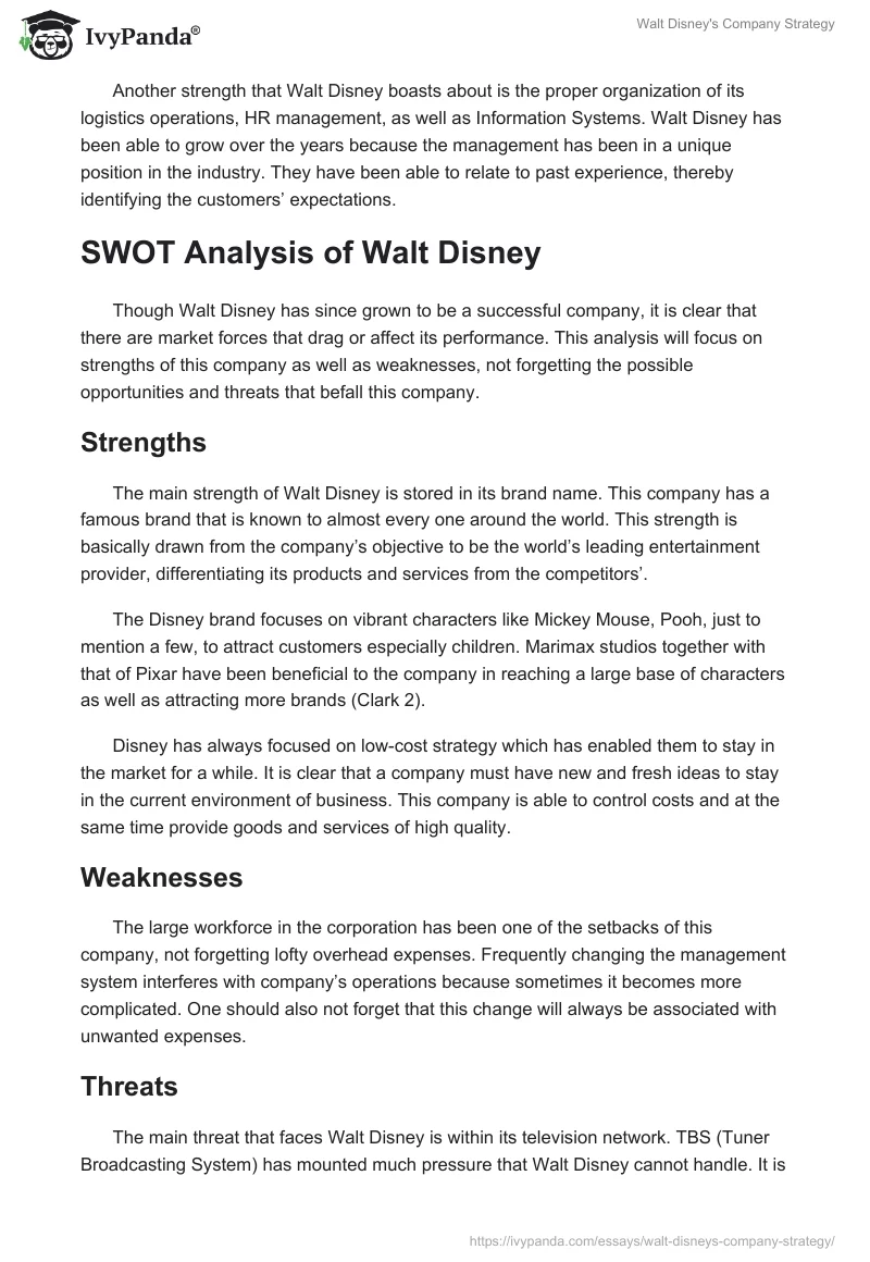 Walt Disney's Company Strategy. Page 4
