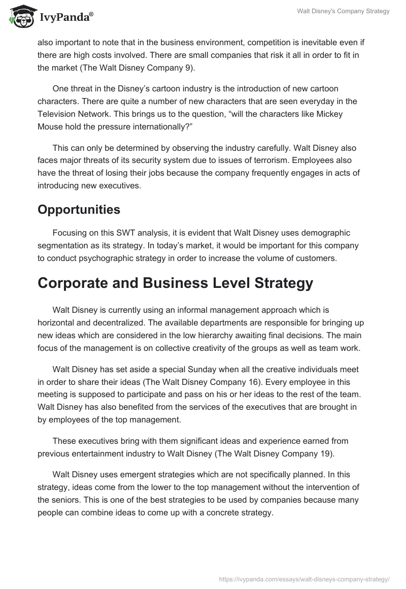 Walt Disney's Company Strategy. Page 5