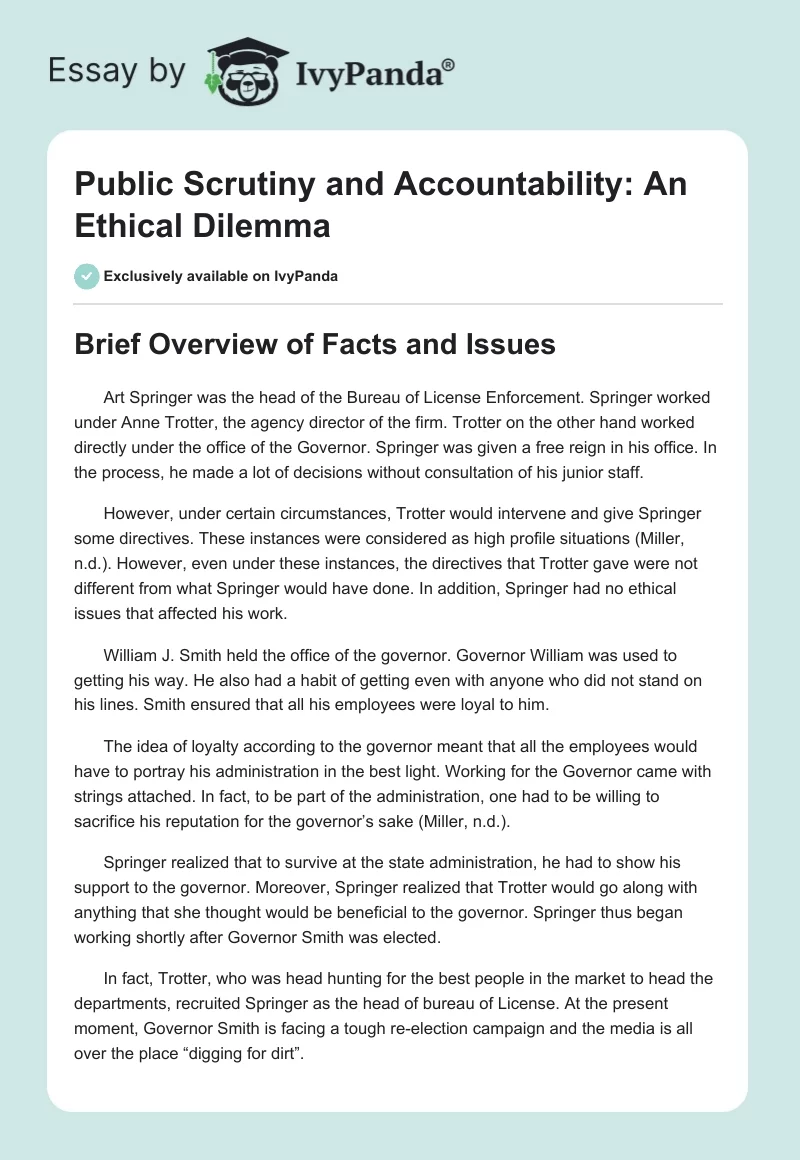 Public Scrutiny and Accountability: An Ethical Dilemma. Page 1