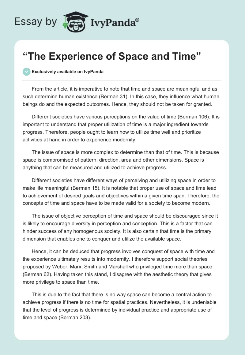 “The Experience of Space and Time”. Page 1