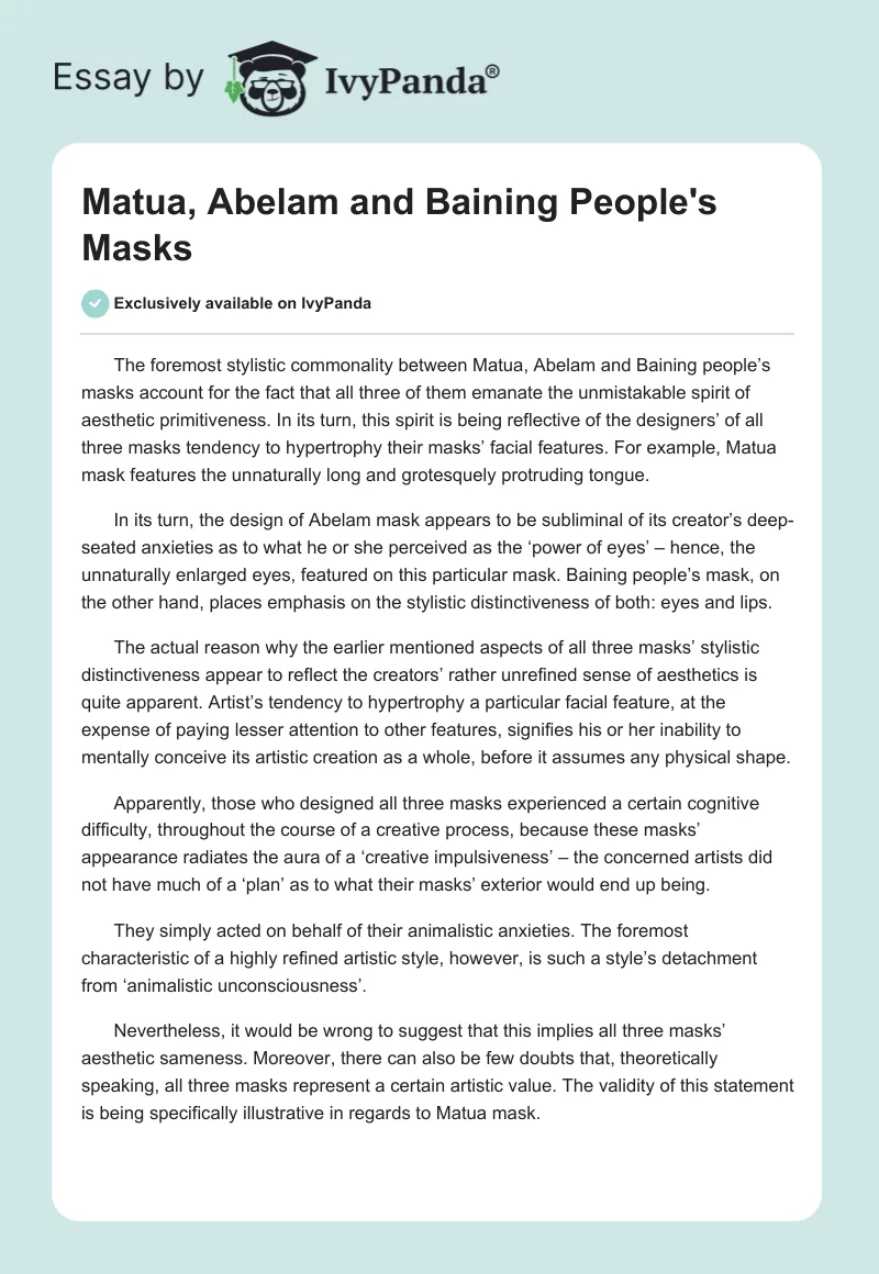 Matua, Abelam and Baining People's Masks. Page 1