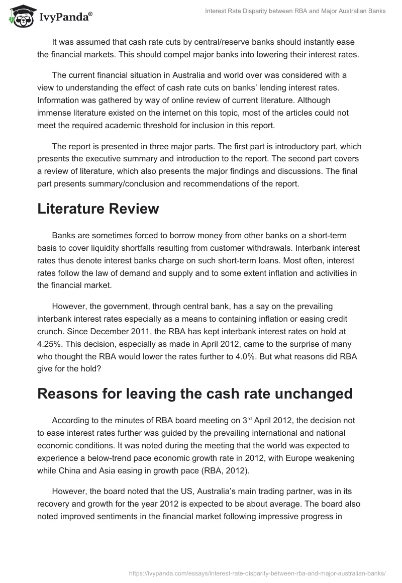 Interest Rate Disparity between RBA and Major Australian Banks. Page 2
