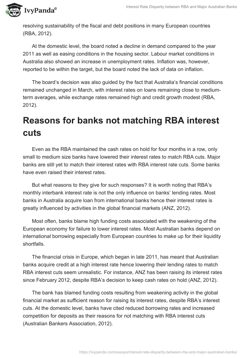 Interest Rate Disparity between RBA and Major Australian Banks. Page 3