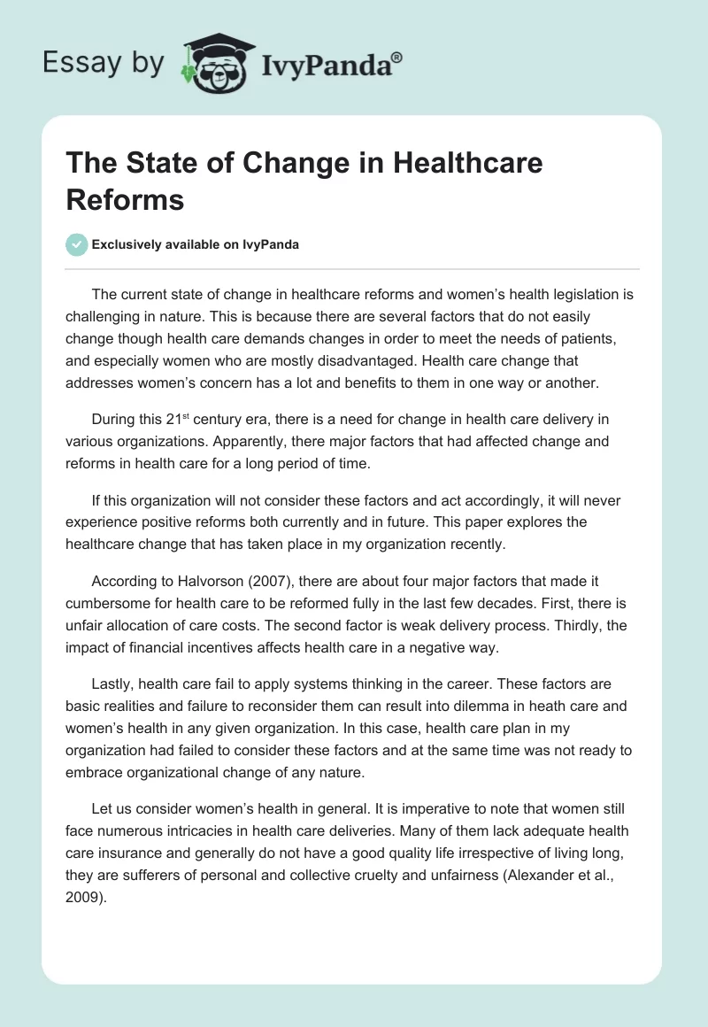 The State of Change in Healthcare Reforms. Page 1