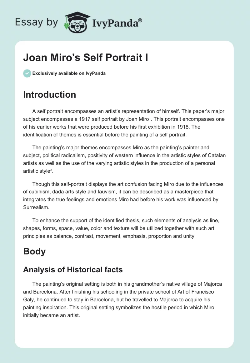 Joan Miro's Self Portrait I. Page 1