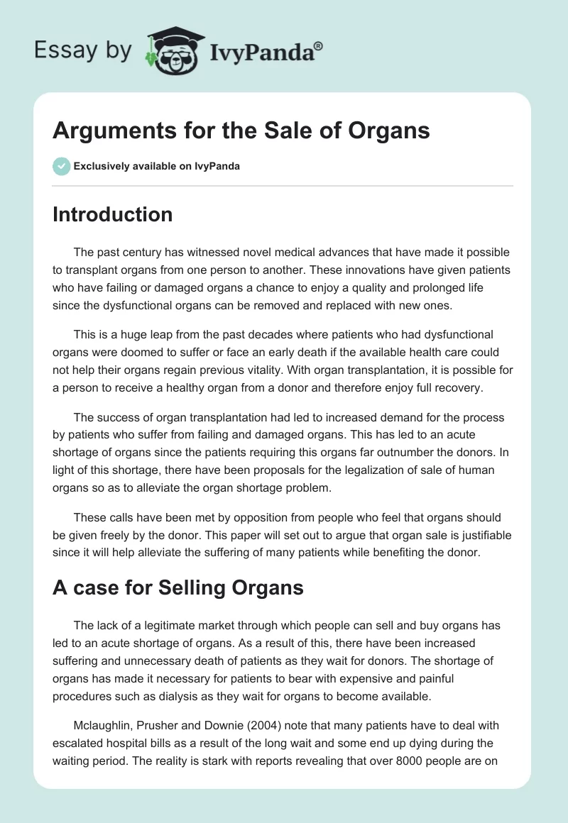 Arguments for the Sale of Organs. Page 1