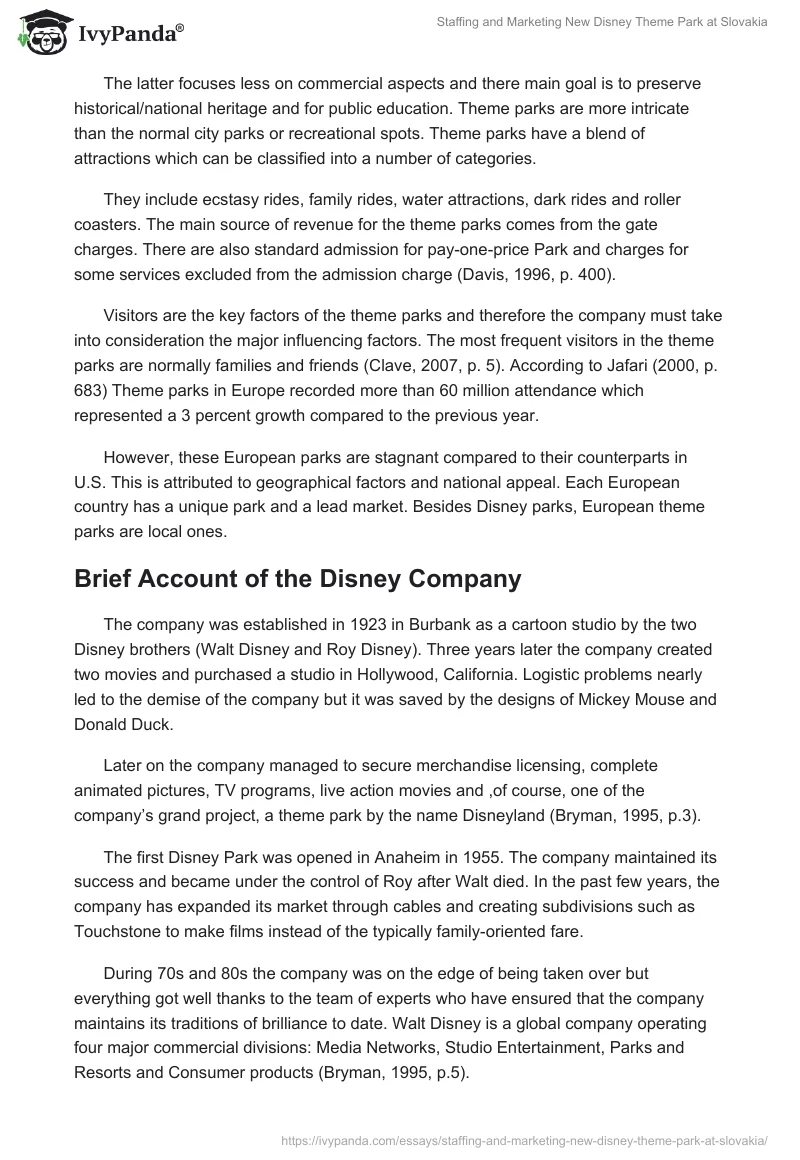 Staffing and Marketing New Disney Theme Park at Slovakia. Page 2