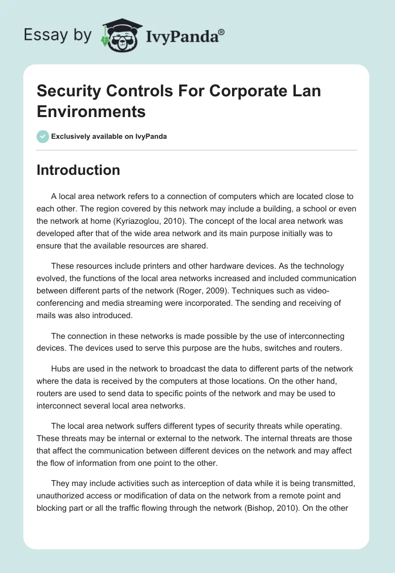 Security Controls for Corporate LAN Environments. Page 1