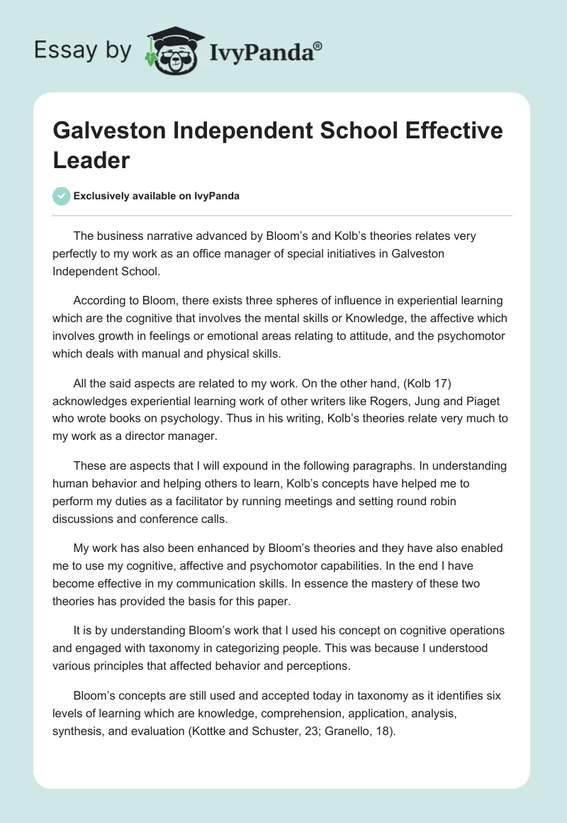 Galveston Independent School Effective Leader . Page 1
