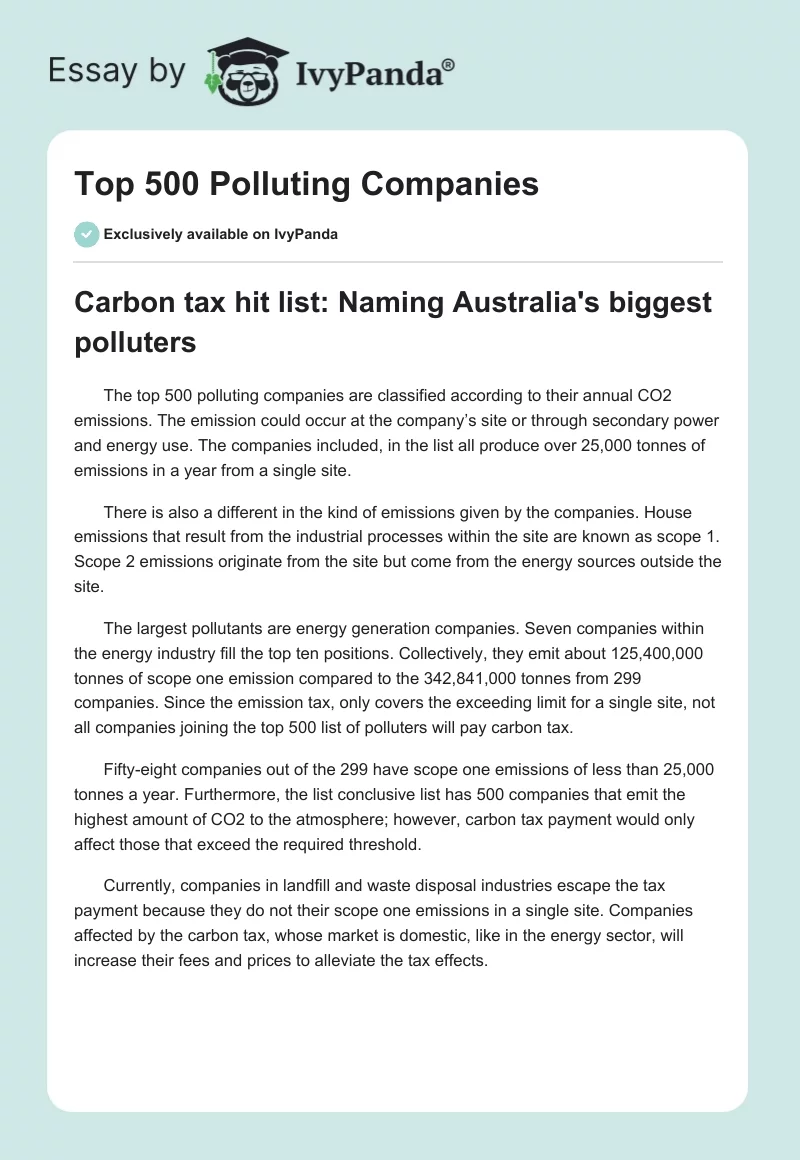 Top 500 Polluting Companies. Page 1
