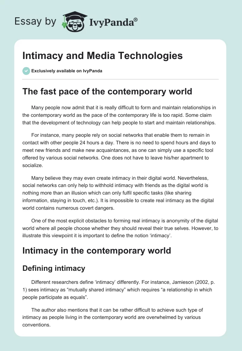 Intimacy and Media Technologies. Page 1