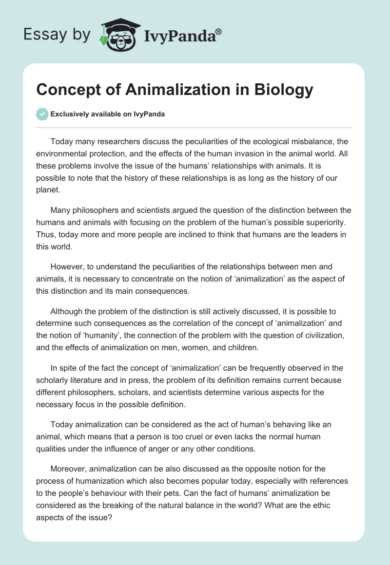 Concept of Animalization in Biology. Page 1