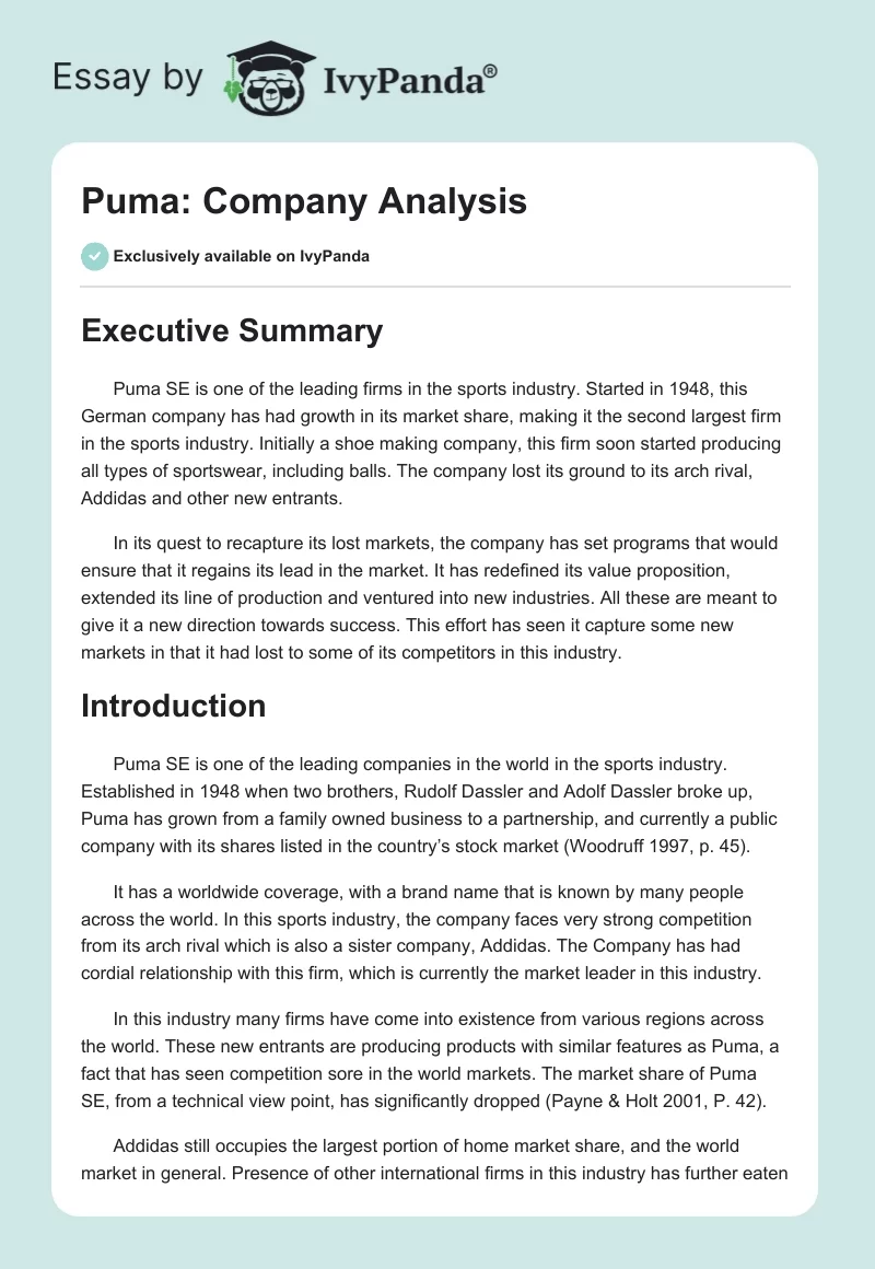 Puma: Company Analysis. Page 1