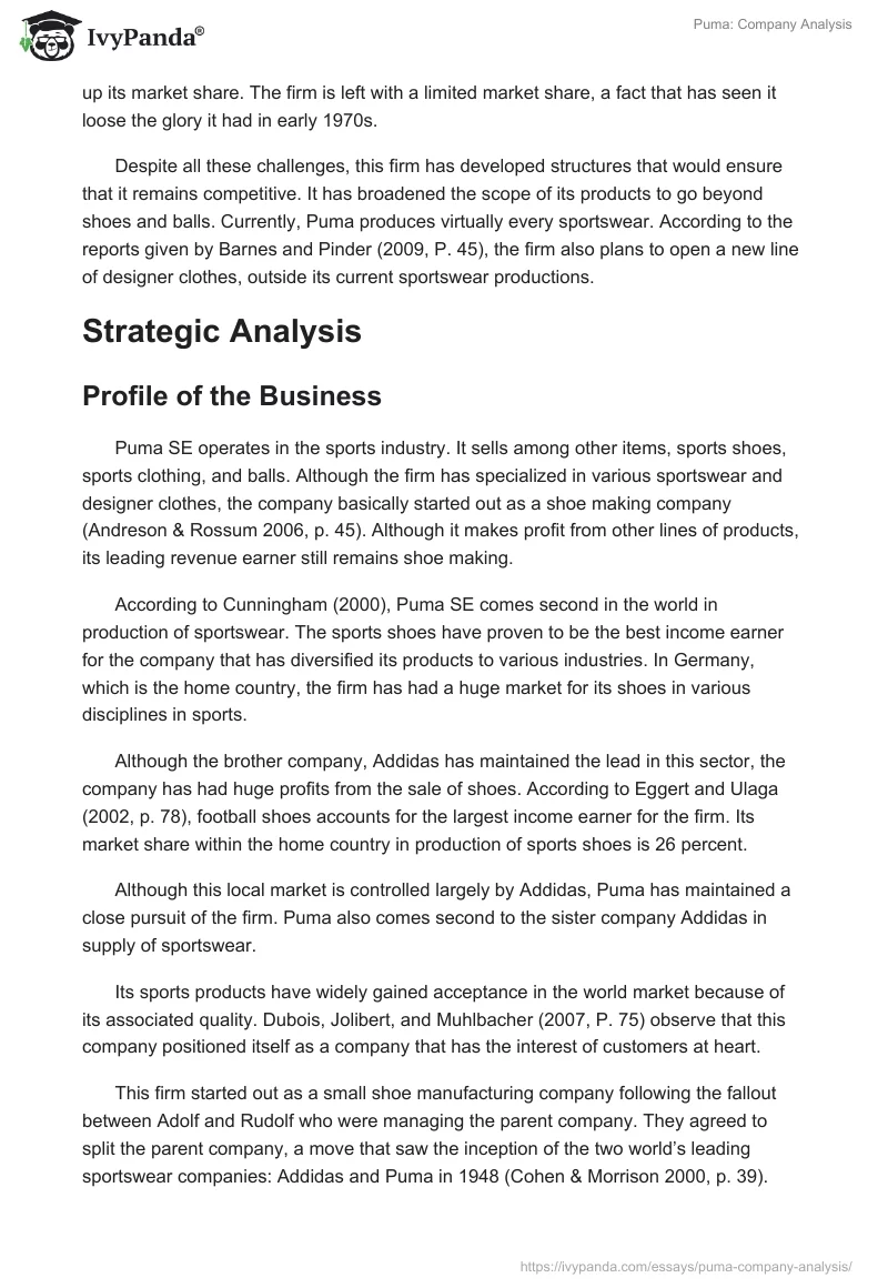 Puma: Company Analysis. Page 2