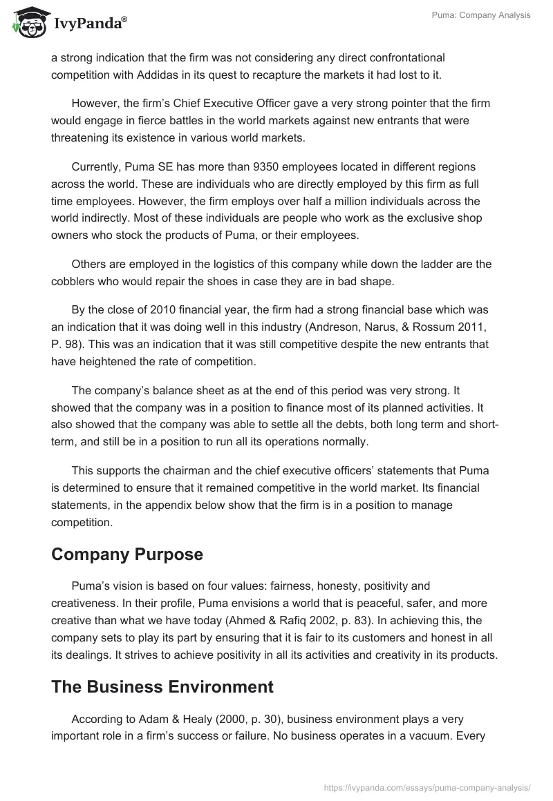 Puma: Company Analysis. Page 4