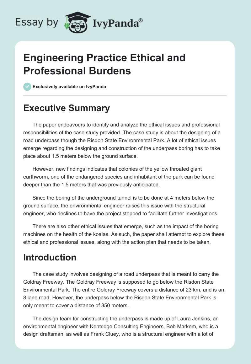 Engineering Practice Ethical and Professional Burdens. Page 1