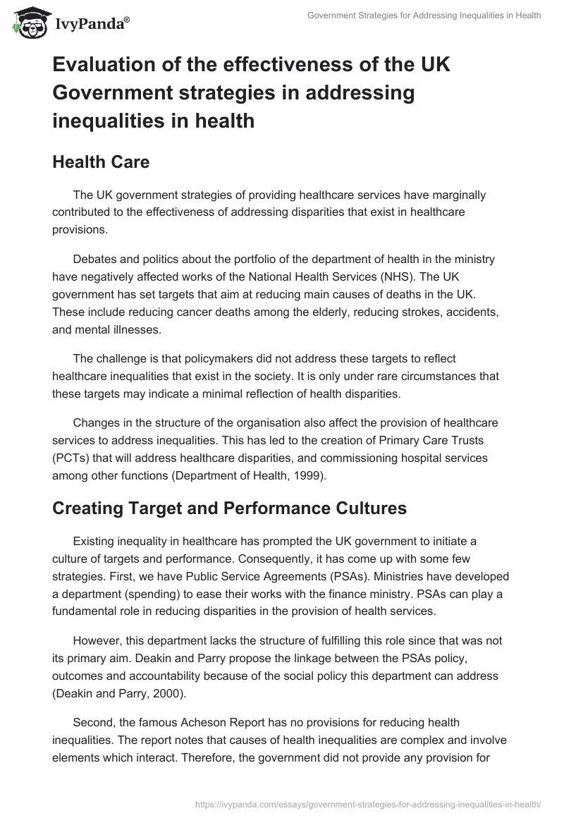 Government Strategies for Addressing Inequalities in Health. Page 2