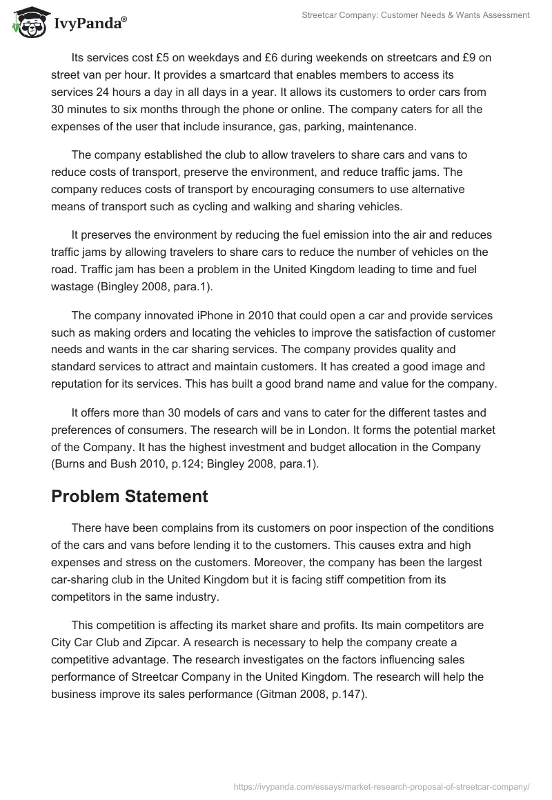 Streetcar Company: Customer Needs & Wants Assessment. Page 2