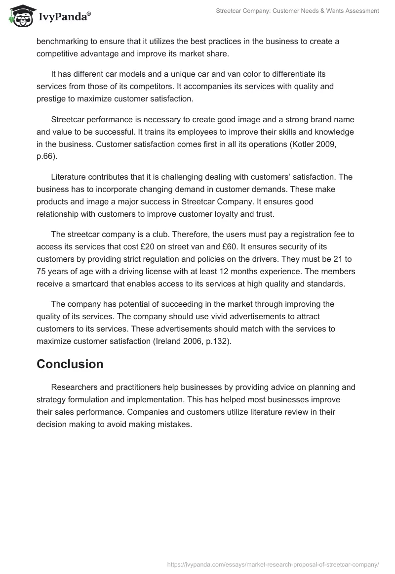 Streetcar Company: Customer Needs & Wants Assessment. Page 5