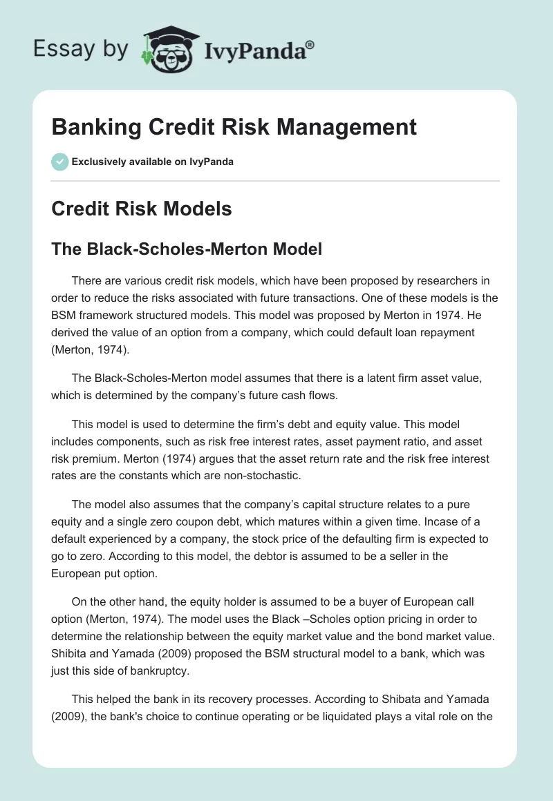 Banking Credit Risk Management. Page 1