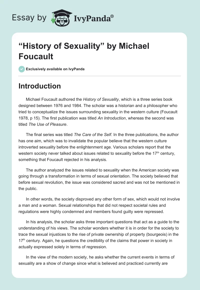 “History of Sexuality” by Michael Foucault. Page 1
