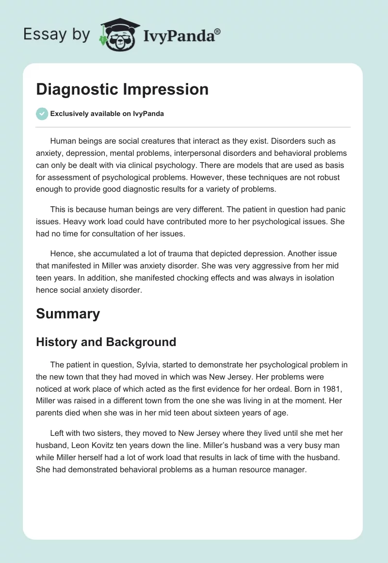 Diagnostic Impression. Page 1