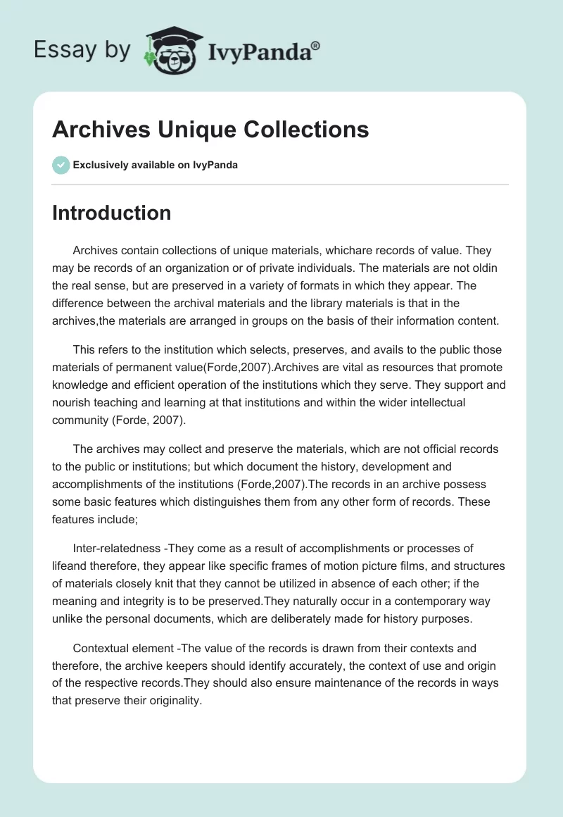 Archives Unique Collections. Page 1
