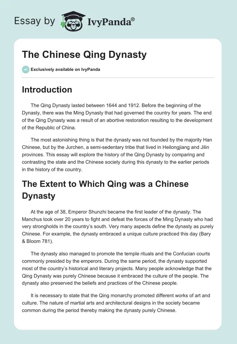 The Chinese Qing Dynasty. Page 1