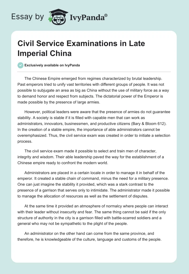 Civil Service Examinations in Late Imperial China. Page 1