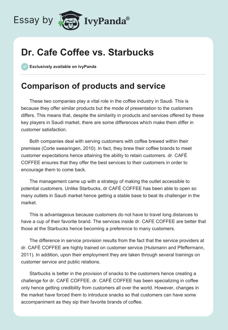 Dr. Cafe Coffee vs. Starbucks. Page 1